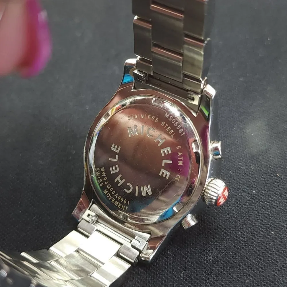 Michele MW Sport Silver Chronograph Swiss Quartz Watch EUC AUTHENTIC